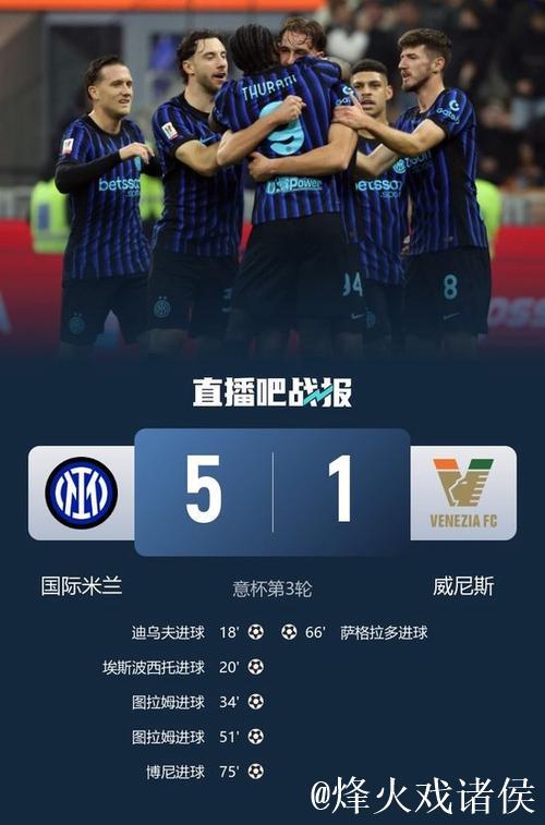 图拉姆双响 国际米兰5-1大胜威尼斯闯入意大利杯八强